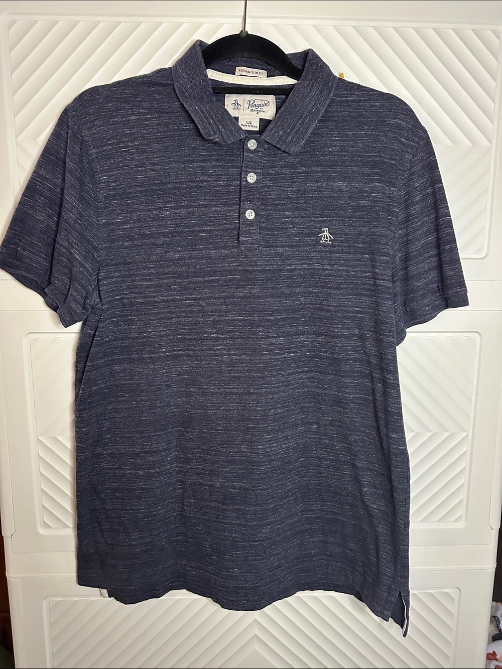 Original Penguin Navy Heather Polo with Subtle Stripes
